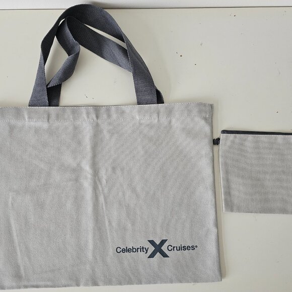 New CELEBRITY CRUISES Logo Grey Canvas Shopping Beach Tote Bag Large w/ Pouch - Picture 2 of 4